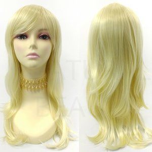 Blonde long straight wig with bangs